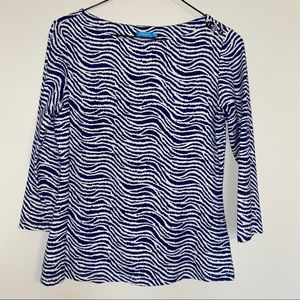 J. McLaughlin Blue Zebra Print 3/4 Length Sleeve Top - Size Small